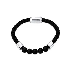 Pulseira Aço Couro Masculina Fecho Imã 20cm