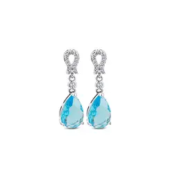 Brinco Banho Ródio Zircônias Brancas Com Gota Azul