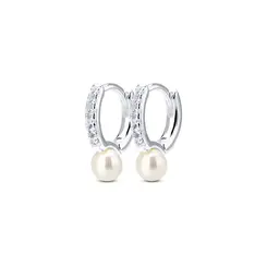 Brinco Prata Argolinha P Click Com Perola