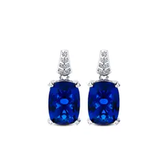 Brinco Banho Ródio Zircônias Branca E Cristal Azul Escuro Oval G