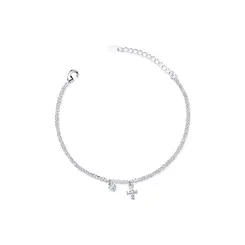 Pulseira Prata leve Cruz, Coração Com Zircônias