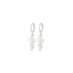 Brinco Prata Leve Essence Argola Click Pérola Maxi e Zircônia