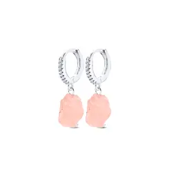 Brinco Prata Leve Essence Argola Click Quartzo Rosa