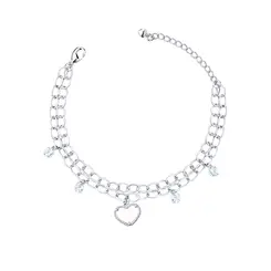 Pulseira Prata Leve Essence Coração e Zircônias Brancas