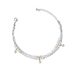 Pulseira Prata Leve Essence Pérolas Penduradas