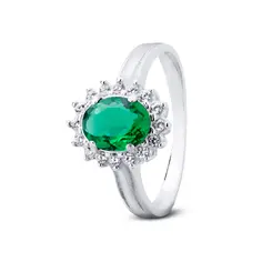 Anel Prata Com Zircônia Verde