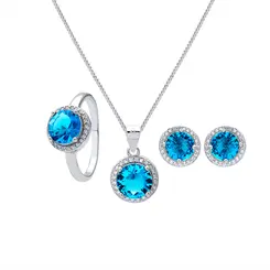 Conjunto Prata Rodio Zircônia Azul Redondo