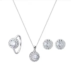 Conjunto Prata Rodio Zircônia Branca Redondo
