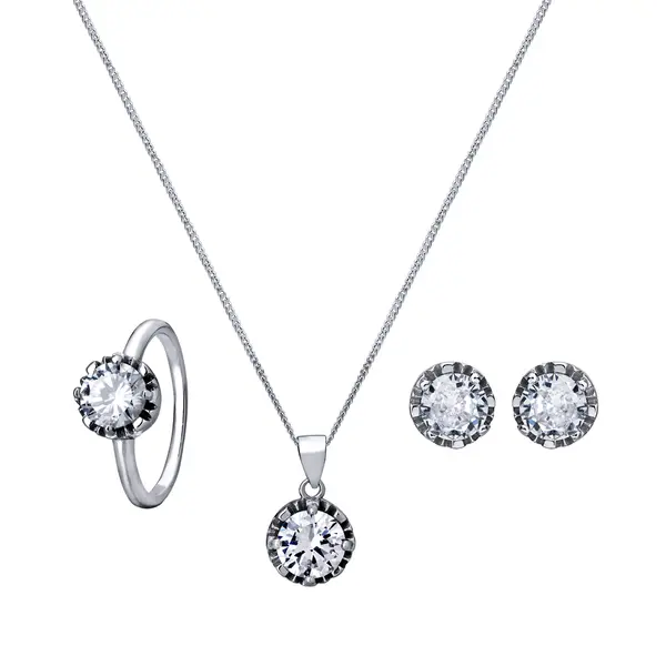 Conjunto Prata Rodio Zircônia Branca Redondo