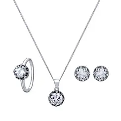 Conjunto Prata Rodio Zircônia Branca Redondo