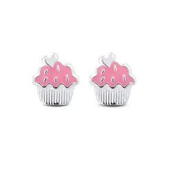 Brinco Prata Infantil Cupcake Esmaltado