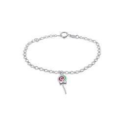 Pulseira Prata Infantil Pirulito Esmaltado