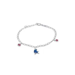 Pulseira Prata Infantil Galinha Pintadinha E Flor Esmaltado