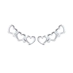 Brinco Prata Leve Ear Cuff Corações