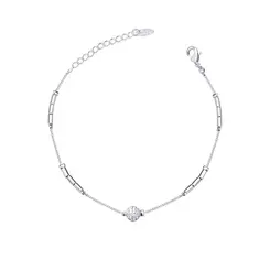 Pulseira Prata Leve Canutilhos E Bolinha Com Zircônias