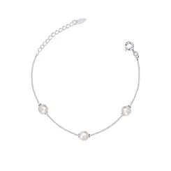 Pulseira Prata Leve Três Pérolas