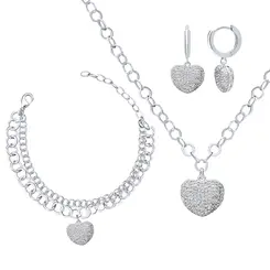 Conjunto Prata Leve Precious Coração Cravejado