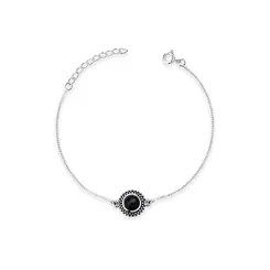 Pulseira Prata Pedra Redonda Ônix