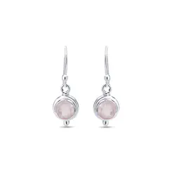 Brinco Prata Gancho Pedra Natural Quartzo Rosa