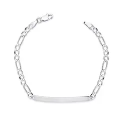 Pulseira Prata Masculina Fígaro Com Placa Personalizável 18cm 3mm