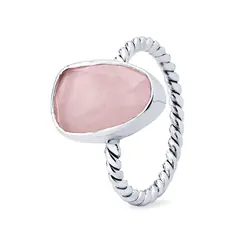 Anel Prata Aro Trabalhado Pedra Natural Quartzo Rosa