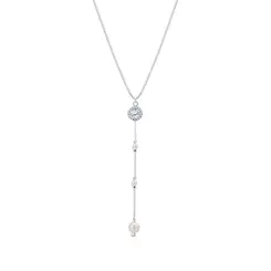 Gargantilha Prata Leve Gravatinha Com Pérolas E Zircônias