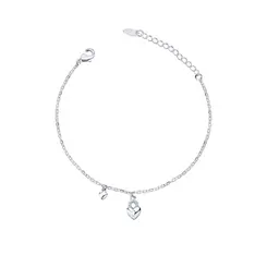 Pulseira Prata leve Coração Cadeado Com Zircônias