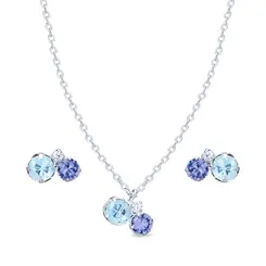 Conjunto Prata Leve Com Zircônias Lilas E Azul