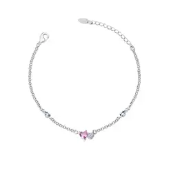 Pulseira Prata Leve Com Zircônias Brancas E Rosa