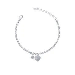 Pulseira Prata Leve Corações Com Zircônias