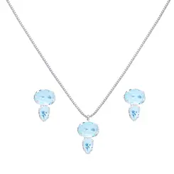 Conjunto Prata Leve Com Zircônias Brancas E Azul