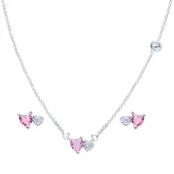Conjunto Prata Leve Com Zircônias Brancas E Rosa