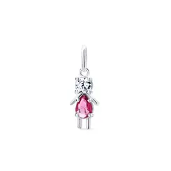 Pingente Prata Menina Com Zircônias Branca E Rosa
