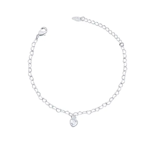 Pulseira Prata Leve Coração Com Zircônia