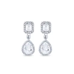 Brinco Prata Com Zircônias Gota Pendurada