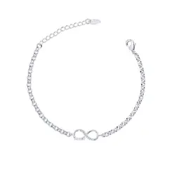 Pulseira Prata Leve Infinito Amor Com Zircônias