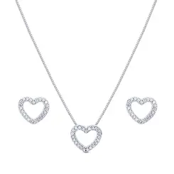 Conjunto Prata Coração Com Zircônias Brancas