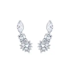 Brinco Prata Leve Ear Cuff Coração Com Zircônias
