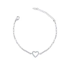 Pulseira Prata Leve Malha Cartier Coração Com Zircônias