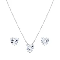 Conjunto Prata Coração Com Zircônia Branca