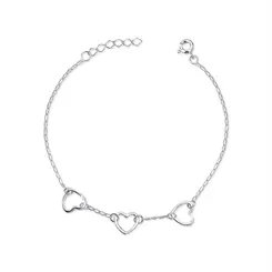 Pulseira Prata Com Corações Lisos