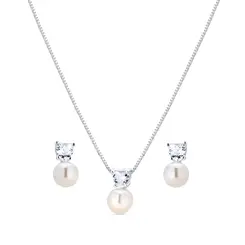 Conjunto Prata Pérola Com Coração De Zircônia Branca