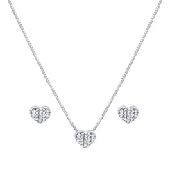 Conjunto Prata Coração Pequeno Com Zircônias Brancas