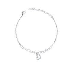 Pulseira Prata Leve Coração Com Zircônias