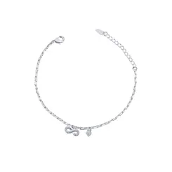 Pulseira Prata Leve Malha Cartier Infinito E Coração Com Zircônias