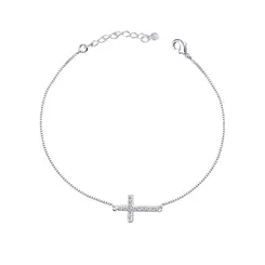 Pulseira Prata Com Cruz De Zircônias