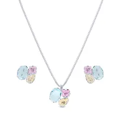 Conjunto Prata Leve Com Zircônias Coloridas