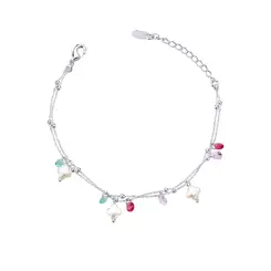 Pulseira Prata Leve Com Zircônias Coloridas E Madrepérolas