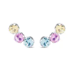 Brinco Prata Leve Ear Cuff Com Zircônias Coloridas