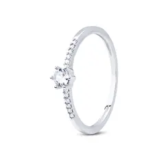Anel Prata Solitário com Zircônias 6 Garras